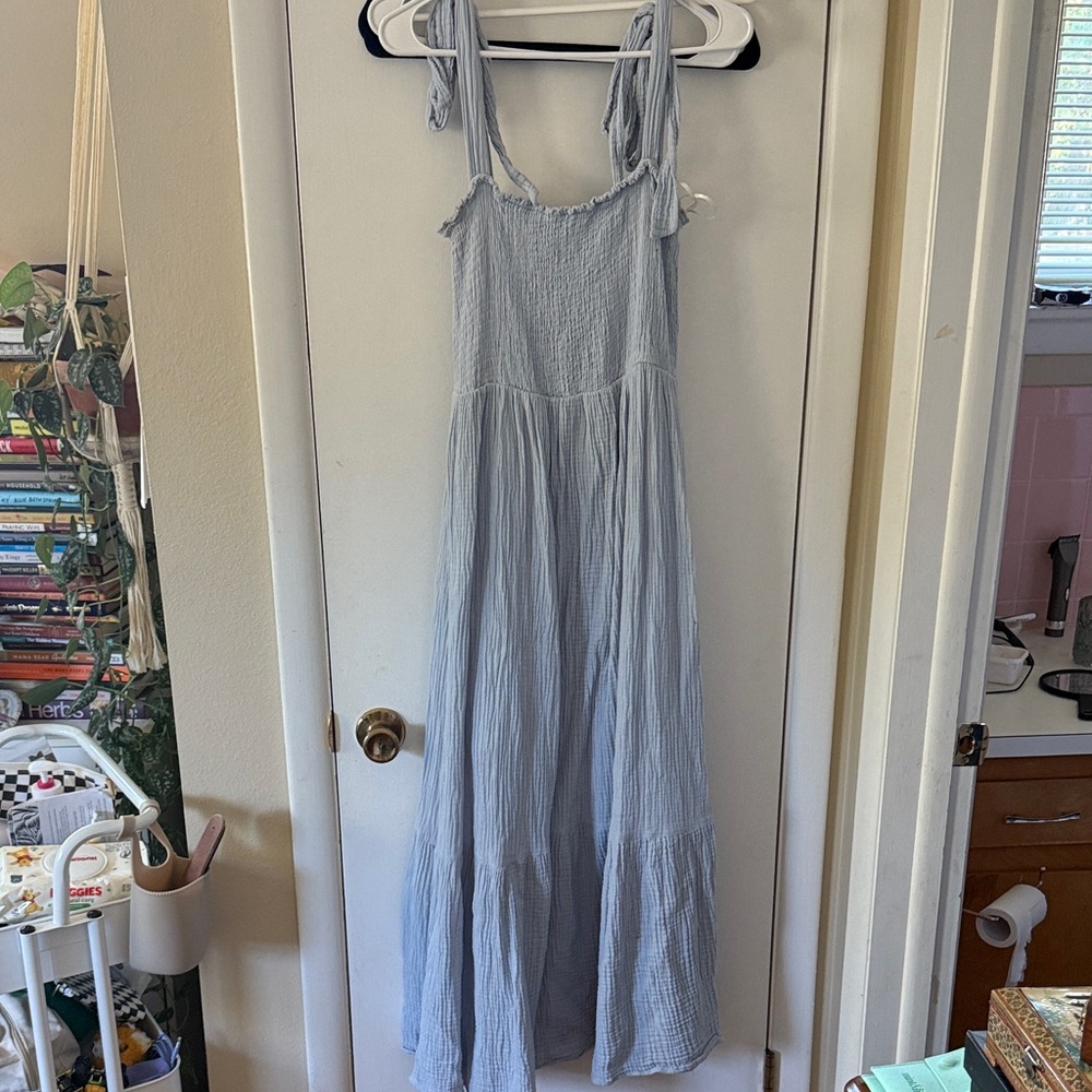 Carly Jean Los Angeles Sky Blue Textured Cotton Dress